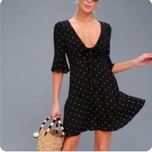FREE PEOPLE Black All Yours Polka Dot A-Line Mini Dress Size 10.